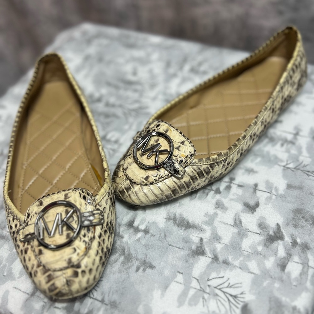 Michael Kors Snake Print Loafers with Logo Detail